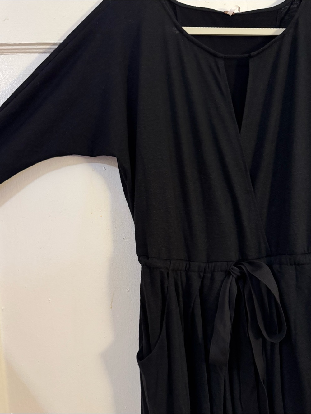 Free People Black Long-Sleeve V-Neck Tie-Waist Midi Jumpsuit NWT